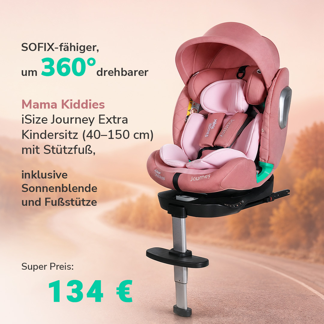 ISOFIX-fähiger, um 360° drehbarer Mama Kiddies® iSize Journey Extra Kindersitz