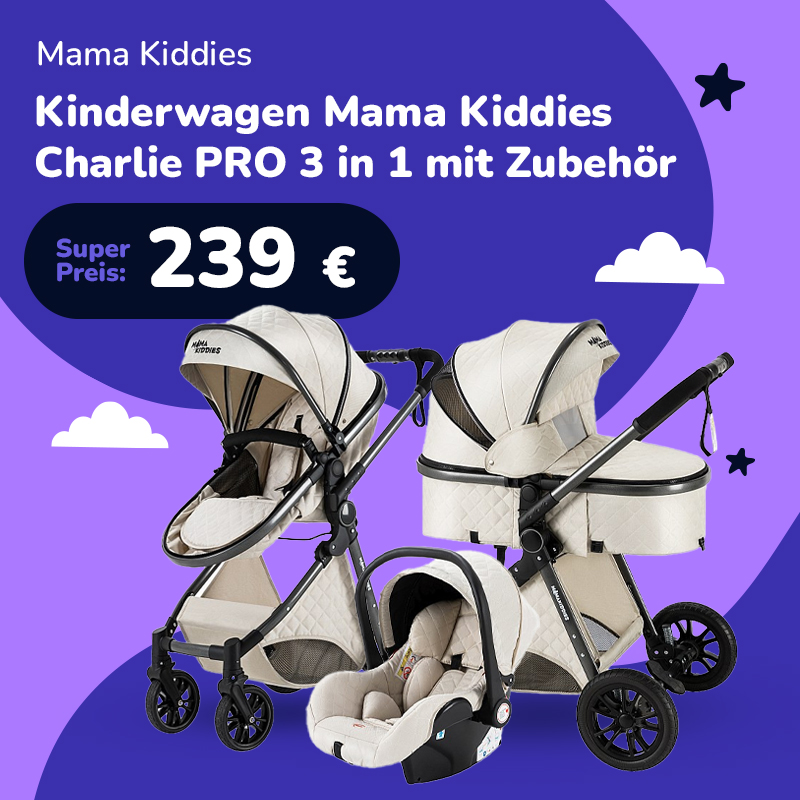 Kinderwagen Mama Kiddies Charlie PRO 3 in 1 mit Zubehör in creme Farbe + Geschenk
