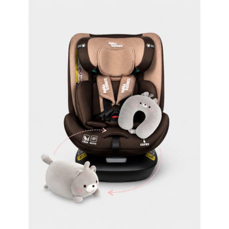 ISOFIX 360° drehbarer Mama Kiddies® iSize Capry Kindersitz (40–150 cm) in Beige/Braun + Geschenk