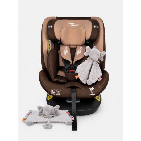 ISOFIX 360° drehbarer Mama Kiddies® iSize Capry Kindersitz (40–150 cm) in Beige/Braun + Geschenk