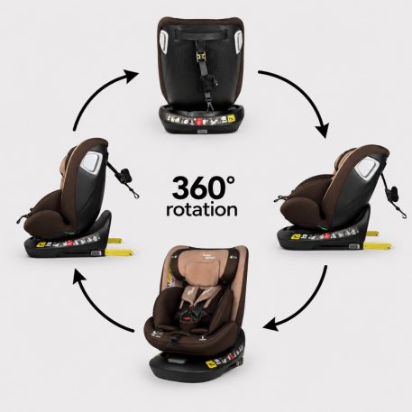 ISOFIX 360° drehbarer Mama Kiddies® iSize Capry Kindersitz (40–150 cm) in Beige/Braun + Geschenk