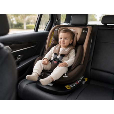ISOFIX 360° drehbarer Mama Kiddies® iSize Capry Kindersitz (40–150 cm) in Beige/Braun + Geschenk