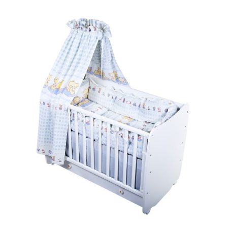 Lorelli 6 részes mintás ágyneműgarnitúra 360 fokos rácsvédővel - Macis Kék