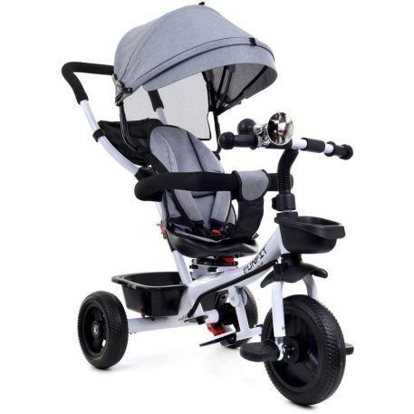 FunFit Kids Twist tricikli tolókarral és lábtartóval szürke színben (360°-ban forgatható ülés)
