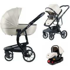   Mama Kiddies® Icon 4-in-1 Multifunktionskinderwagen mit Zubehör in Beige, inklusive ISOFIX-Basisstation + Geschenk