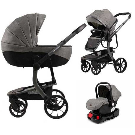 Mama Kiddies® Icon 4-in-1 Multifunktionskinderwagen mit Zubehör in Grau, mit ISOFIX-Basisstation + Geschenk