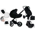 Mama Kiddies Max 500 3-in-1 multifunktionaler Kinderwagen in Schwarz mit Zubehör + Geschenk