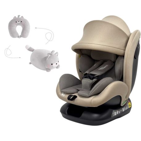 Mama Kiddies Nova Luxe i-Size Kindersitz mit Sicherheitsgurtbefestigung – beige (40–150 cm) + GRATIS Nackenkissen