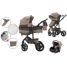   Mama Kiddies Evening Star 3in1 Multi-Kinderwagen mit Zubehör in der Farbe Beige-Braun + Geschenk