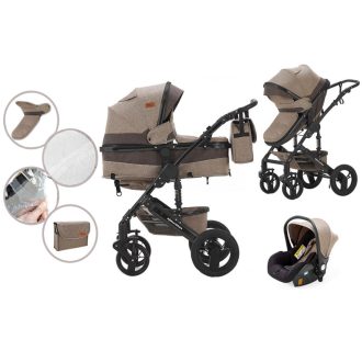   Mama Kiddies Evening Star 3in1 Multi-Kinderwagen mit Zubehör in der Farbe Beige-Braun + Geschenk