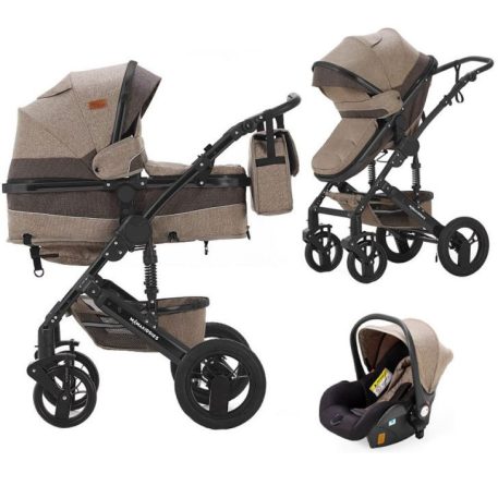 Mama Kiddies® Evening Star 3in1 Multi-Kinderwagen mit Zubehör in der Farbe Beige-Braun + Geschenk