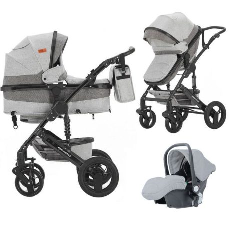 Mama Kiddies® Evening Star 3in1 Multi-Kinderwagen mit Zubehör in der Farbe Grau + Geschenk