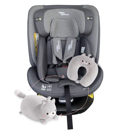 ISOFIX 360° drehbarer Mama Kiddies® iSize Capry Kindersitz (40–150 cm) in Grau + Geschenk