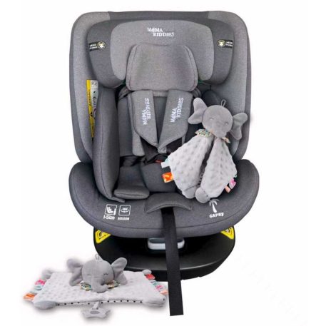 ISOFIX 360° drehbarer Mama Kiddies® iSize Capry Kindersitz (40–150 cm) in Grau + Geschenk