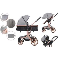   Kinderwagen Mama Kiddies Sun Black ELITE 3 in 1 mit Zubehör in hellgrau + Geschenk