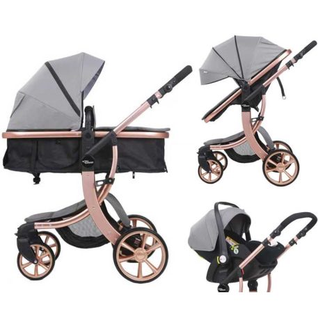 Kinderwagen Mama Kiddies® Sun Grey ELITE 3 in 1 mit Zubehör in hellgrau + Geschenk