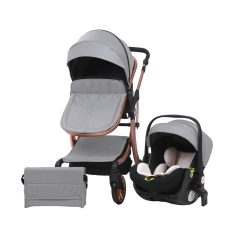   Kinderwagen Mama Kiddies Sun Black ELITE 3 in 1 mit Zubehör in hellgrau + Geschenk