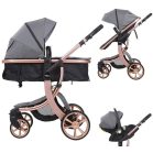 Mama Kiddies® Sun Grey ELITE 3 in 1 Kinderwagen mit Zubehör in grau + Geschenk