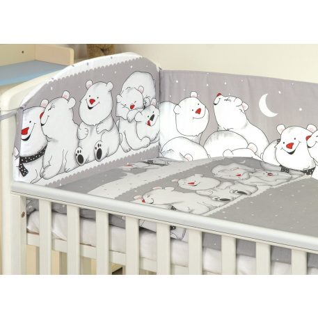 Mama Kiddies Baby Bear 5 részes babaágynemű 360°-os rácsvédővel szürke színben jegesmacis mintával