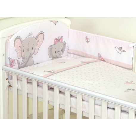 Mama Kiddies Baby Bear 6 teilige Bettwäsche für Babys mit einem Bettrand in 180° in Rosa mit Elefantenmuster