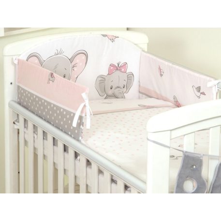 Mama Kiddies Baby Bear 6 teilige Bettwäsche für Babys mit einem Bettrand in 180° in Rosa mit Elefantenmuster