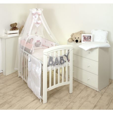 Mama Kiddies Baby Bear 6 teilige Bettwäsche für Babys mit einem Bettrand in 180° in Rosa mit Elefantenmuster