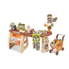   Mama Kiddies 65-teiliger Extra Supermarkt-Tisch mit viel Zubehör, in Braun