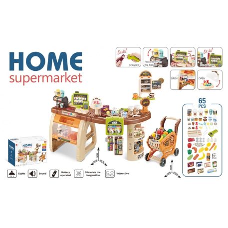 Mama Kiddies 65-teiliger Extra Supermarkt-Tisch mit viel Zubehör, in Braun