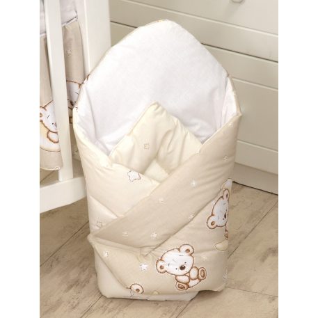 Mama Kiddies Baby Bear Wickeltuch mit Kokosnusseinsatz in Beige mit Bärchen-Muster