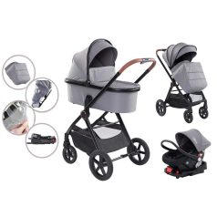  Mama Kiddies PRIMO 4-in-1 Multifunktions-Kinderwagen in Grau + GRATIS Zubehör