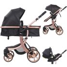Mama Kiddies® Sun Black ELITE 3 in 1 Kinderwagen mit Zubehör in schwarz + Geschenk
