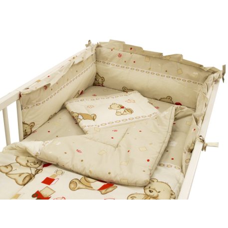 Mama Kiddies Sofie Dreams 4 teilige Bettwäsche für Babys mit einem Bettrand in 180° in Braun mit Teddy Toys Muster