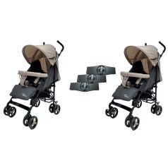   Mama Kiddies® Vento Sport-Zwillingskinderwagen in Beige/Grau + Regenschutz als Geschenk