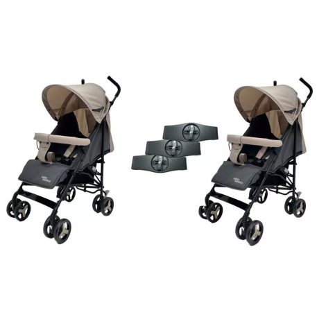 Mama Kiddies® Vento Sport-Zwillingskinderwagen in Beige/Grau + Regenschutz als Geschenk