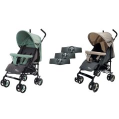   Mama Kiddies® Vento Sport-Zwillingskinderwagen in Grün/Beige/Grau + Regenschutz als Geschenk