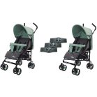 Mama Kiddies® Vento Sport-Zwillingskinderwagen in Grün/Grau + Regenschutz als Geschenk