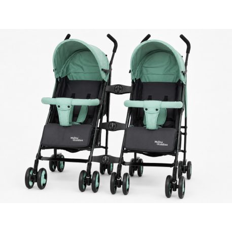 Mama Kiddies® Vento Sport-Zwillingskinderwagen in Grün/Grau + Regenschutz als Geschenk