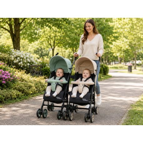 Mama Kiddies® Vento Sport-Zwillingskinderwagen in Grün/Grau + Regenschutz als Geschenk