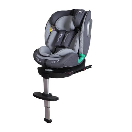 ISOFIX-fähiger, um 360° drehbarer Mama Kiddies iSize Journey Extra Kindersitz (40–150 cm) in Grau mit Stützfuß, inklusive Sonnenblende und Fußstütze