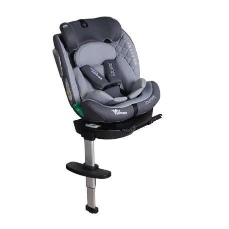 ISOFIX-fähiger, um 360° drehbarer Mama Kiddies iSize Journey Extra Kindersitz (40–150 cm) in Grau mit Stützfuß, inklusive Sonnenblende und Fußstütze