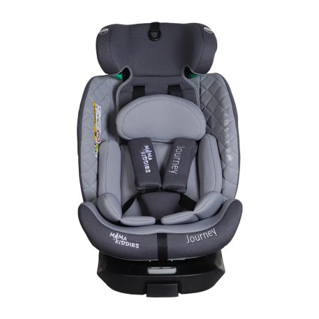 ISOFIX-fähiger, um 360° drehbarer Mama Kiddies iSize Journey Extra Kindersitz (40–150 cm) in Grau mit Stützfuß, inklusive Sonnenblende und Fußstütze