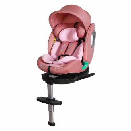 ISOFIX-fähiger, um 360° drehbarer Mama Kiddies iSize Journey Extra Kindersitz (40–150 cm) in Pink mit Stützfuß, inklusive Sonnenblende und Fußstütze