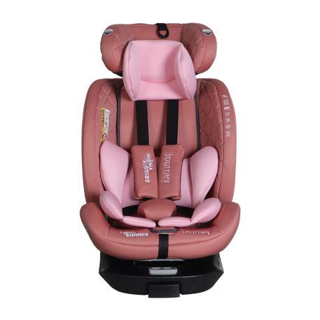 ISOFIX-fähiger, um 360° drehbarer Mama Kiddies iSize Journey Extra Kindersitz (40–150 cm) in Pink mit Stützfuß, inklusive Sonnenblende und Fußstütze
