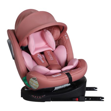 ISOFIX-fähiger, um 360° drehbarer Mama Kiddies iSize Journey Extra Kindersitz (40–150 cm) in Pink mit Stützfuß, inklusive Sonnenblende und Fußstütze