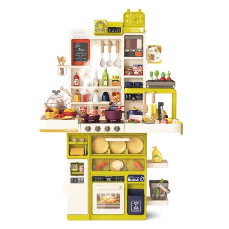 Mama Kiddies Interaktive „Spraying Kitchen“ Spielküche – 121-teiliges Set, 103 cm hoch, mit Licht- und Soundeffekten in Gelb-Grün