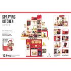 Mama Kiddies Interaktive „Spraying Kitchen“ Spielküche – 121-teiliges Set, 103 cm hoch, mit Licht- und Soundeffekten in Rot