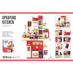   Mama Kiddies Interaktive „Spraying Kitchen“ Spielküche – 121-teiliges Set, 103 cm hoch, mit Licht- und Soundeffekten in Rot