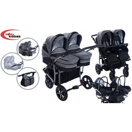 Mama Kiddies TWIN 3az1-ben ikerbabakocsi kiegészítőkkel szürke színben + Ajándék