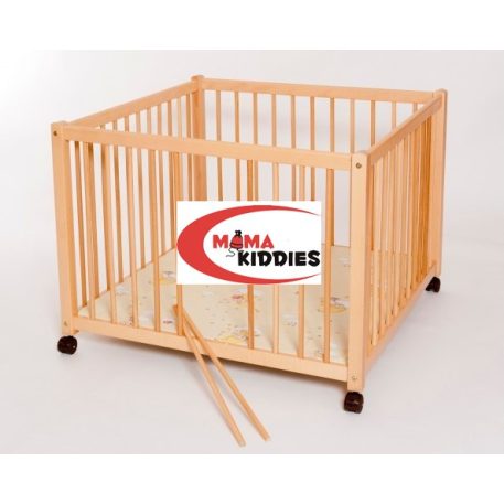 Emelhető magasságú, görgős, kivehető pálcás járóka 120 x 120-as méretben mandula színben