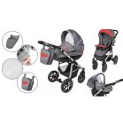 Mama Kiddies Dream Limited Edition 3az1-ben multifunkciós babakocsi kiegészítőkkel antracit és piros színben + Ajándék
